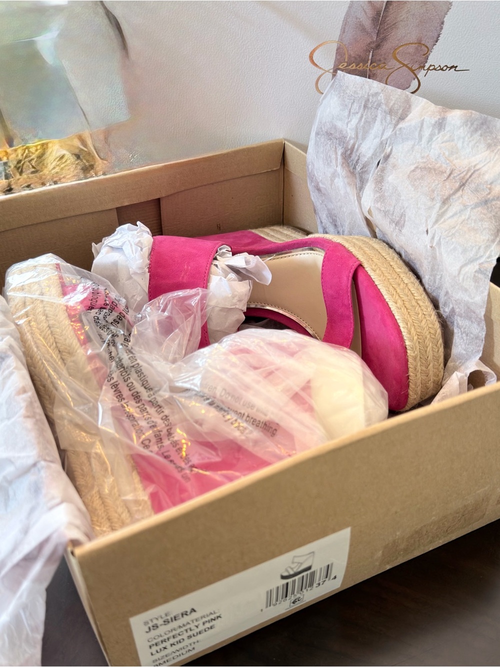 Jessica Simpson Fuchsia Suede Espadrille Wedge Sandals - Picture 7 of 7